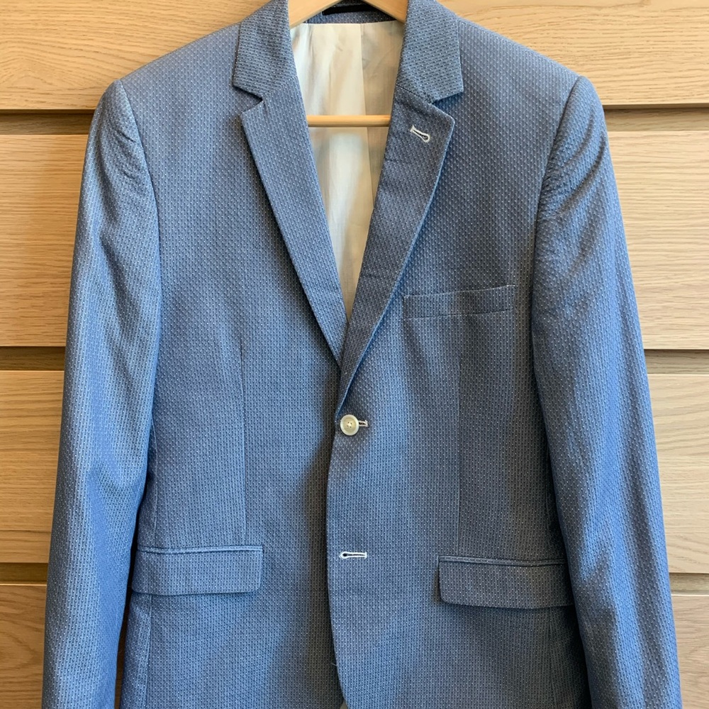 Topman Sky Blue Cotton Jacquard Blazer